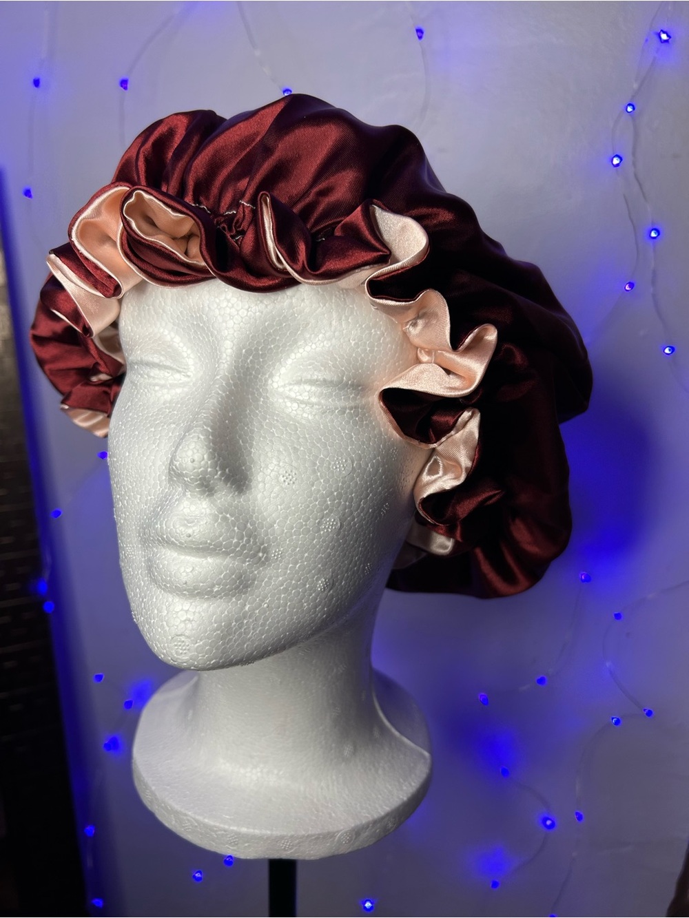 Satin Reversible Sleep Bonnet - Burgundy and Blush